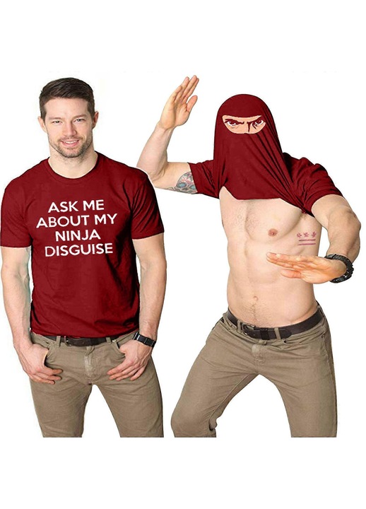 Férfi póló, humoros grafikával, piros, poliészter, L INTL