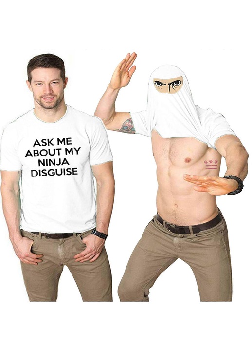 Férfi póló grafikus mintával, humoros, fehér, poliészter, M INTL