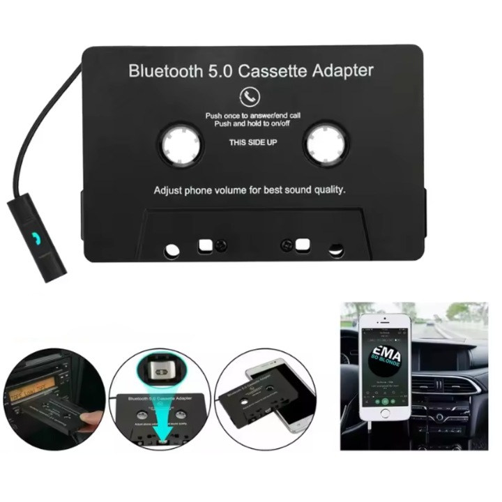 Adaptor Caseta auto Bluetooth 5.0, Auto Caseta Radio MP3, Potrivit pentru masini, accepta apeluri hands-free, Negru