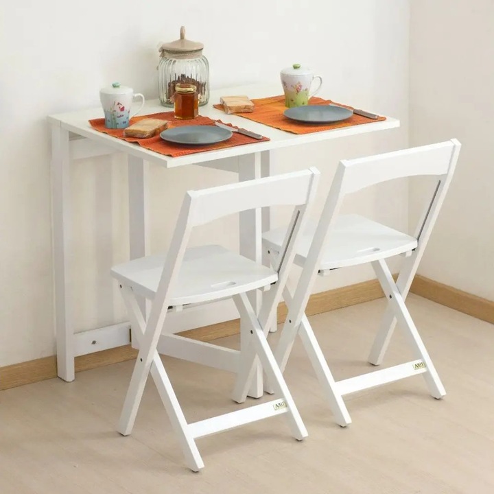 Masa pliabila cu montare pe perete Arredamenti, Space, 79x64 cm, lemn masiv de fag, suprafata melaminata, montare rapida si usoara, picioare antiderapante, design elegant si practic, alb