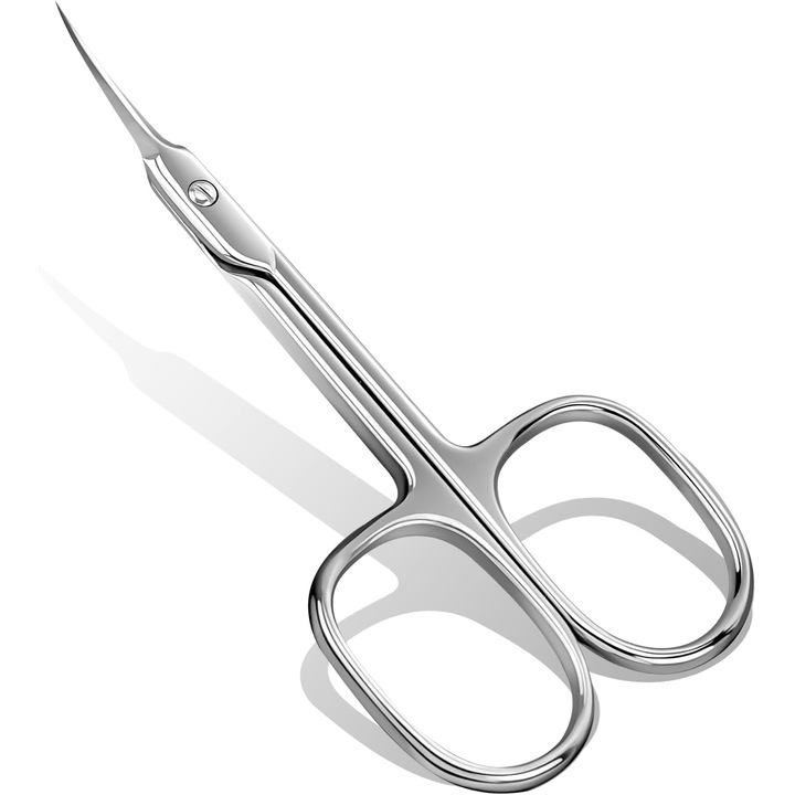 Foarfeca profesionala pentru cuticule, cu lama curbata ultra-subtire, otel inoxidabil, design ergonomic, pentru manichiura si pedichiura, taiere precisa, argintie