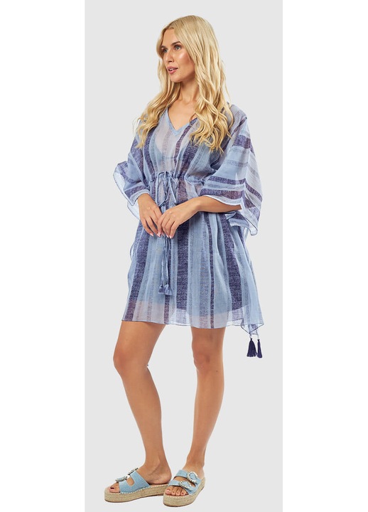 Camasa de plaja Verde, bumbac, design in dungi albastru, marime unica