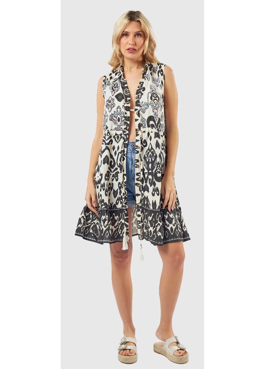 Rochie de plaja, model cu motive boho, 100% bumbac, fara maneci