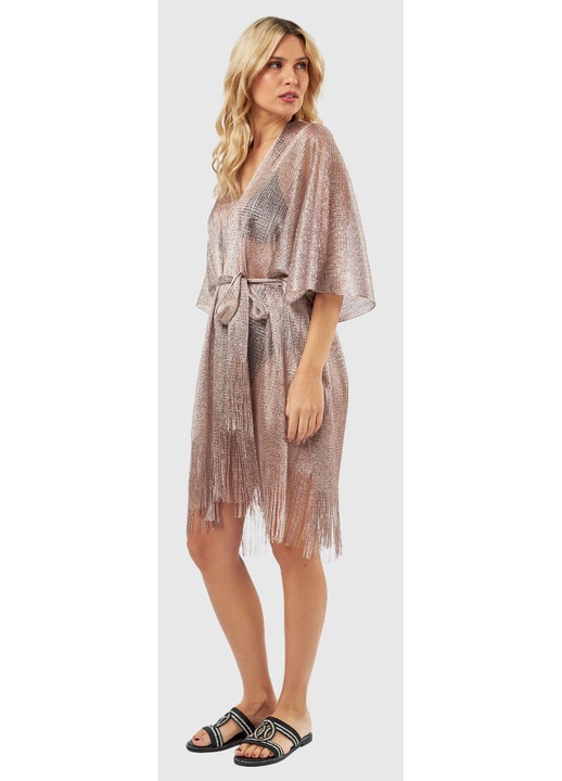 Rochie plaja, transparenta cu detalii metalizate, Argintiu