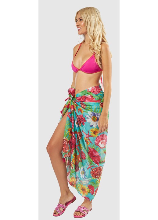 Pareo dama Verde, bumbac, design dreptunghiular, usor, one size, multicolor