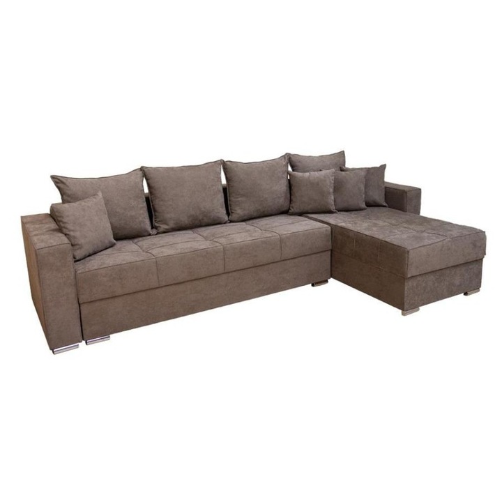 Coltar Extensibil Claudia Mare XXL - Lemon 26, Saltea Memory, Lada de Depozitare, Interschimbabil, 310 x 175 x 75 cm, Stofa Maro