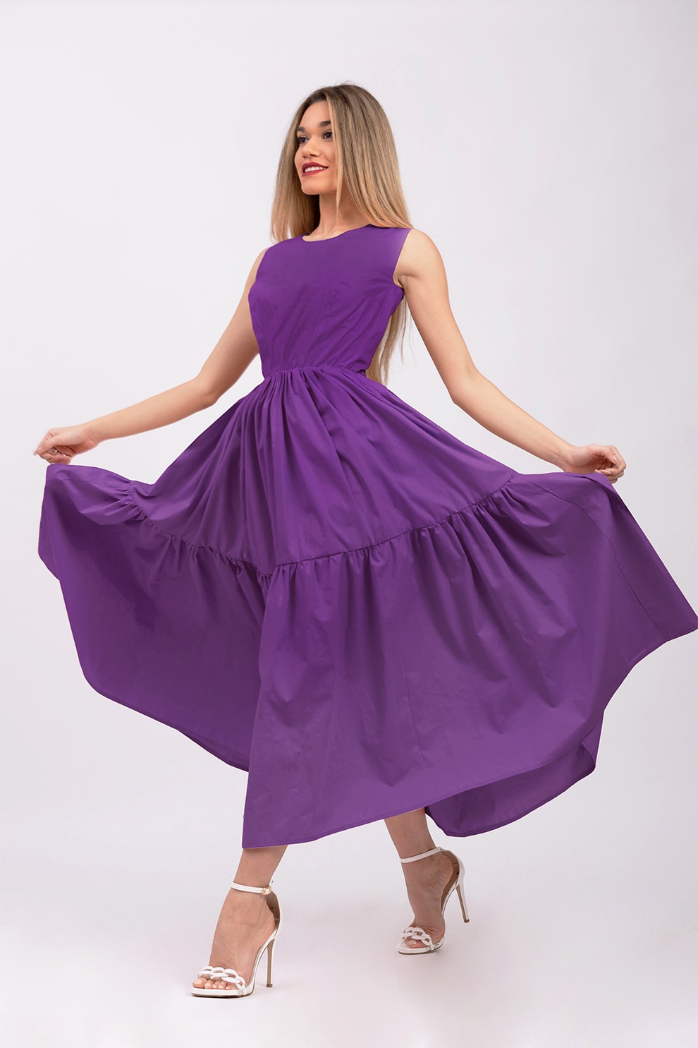 CAMISSI, Rochie evazata fara maneci cu buzunare laterale, Violet, M
