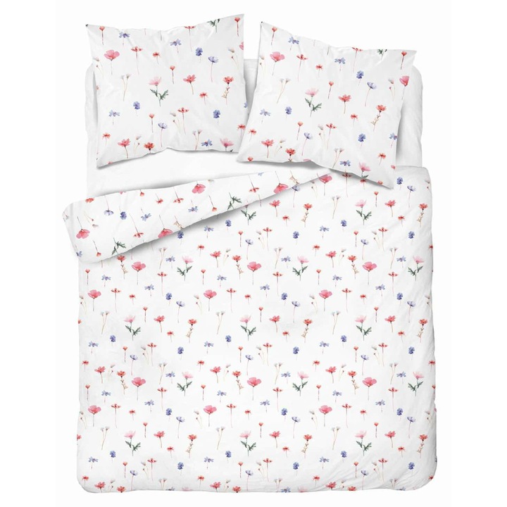 3 darabos ágyneműgarnitúra, Detexpol, Satin Stories, 220x200cm, fehér rózsaszínnel, szatén pamut