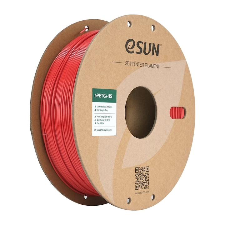 Filament PETG Hi Speed eSUN, roșu, 1.75 mm, 1 kg, viteză imprimare 300 mm/s, rezistent la apă