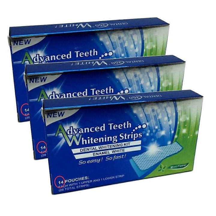 Benzi pentru albirea dintilor, 28 buc, gel elastic, utilizare usoara, albire 10 nuante, 14 zile