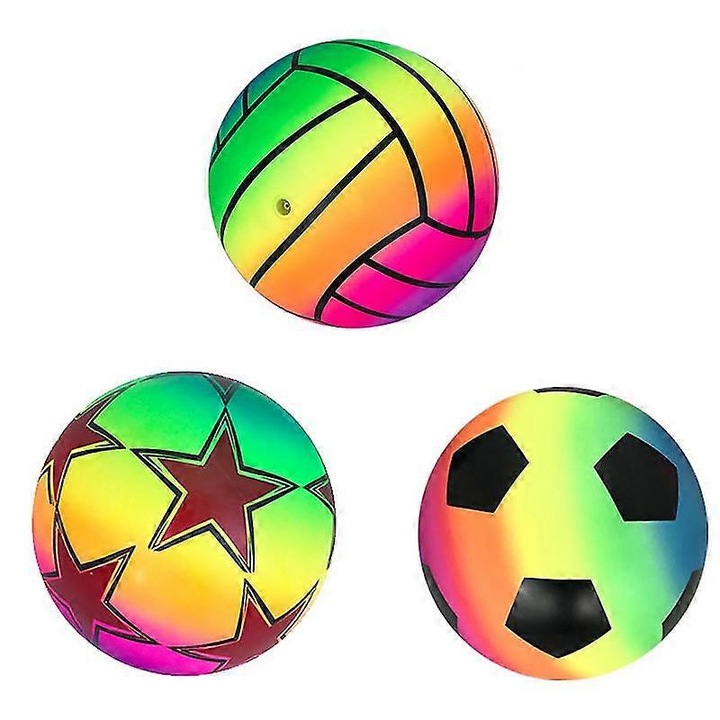 Set de mingi colorate pentru copii, 3 bucati, 22cm, pentru fotbal si joaca in aer liber