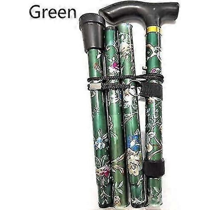 Baston pliabil reglabil din aluminiu, model floral, pentru drumetii, camping, verde