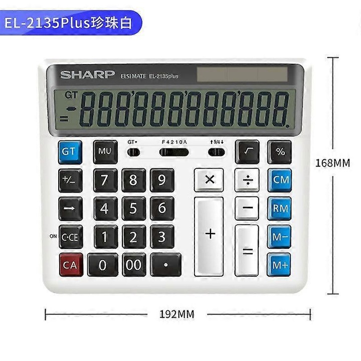 Настолен калкулатор, 12 цифри, големи бутони, соларно и батерийно захранване, ергономичен дизайн