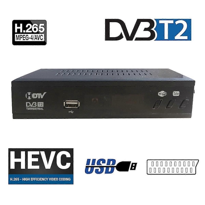 Decodor TV digital DVB-T2 265 HD, functie USB, culoare neagra