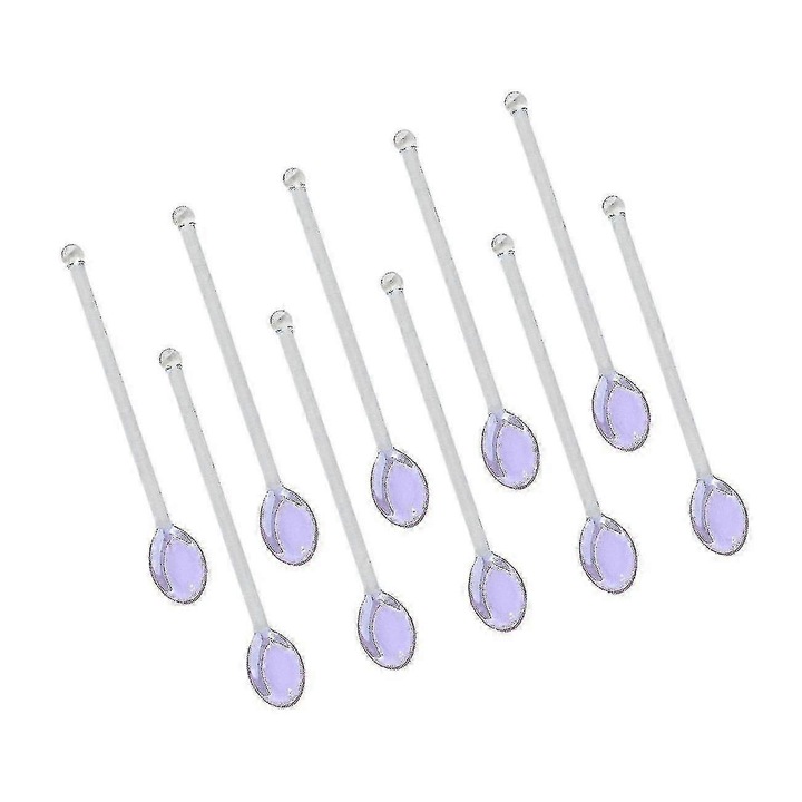 Set 10 Lingurite din Sticla pentru Amestecat, Design Modern, 13.5x2.4cm, mov