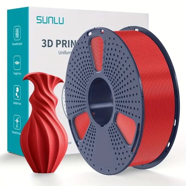 Filament SunLu PETG rosu, 1.75mm, 1kg, pentru imprimanta 3D