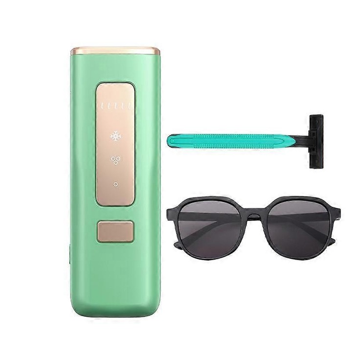 Epilator Sapphire Ice Sense, dispozitiv de epilare cu puls, 5 viteze, verde cristal, set cu aparat de ras si ochelari