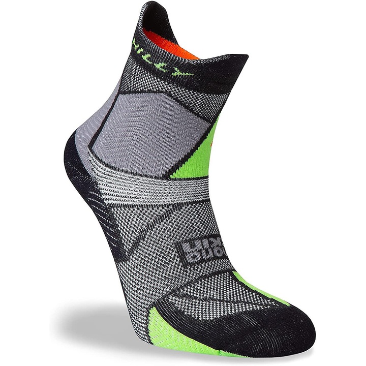 Férfi sportzokni Hilly, Marathon Fresh, Polygiene, LYCRA SPORT, fekete/szürke/lime zöld, közepes