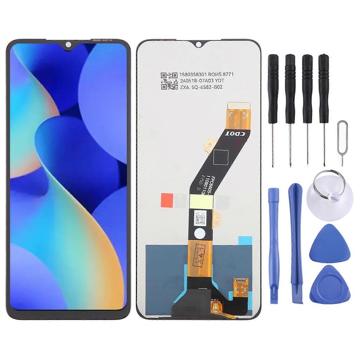 Ecran LCD cu digitizator pentru Tecno Spark 10 5G KI8, set complet, negru