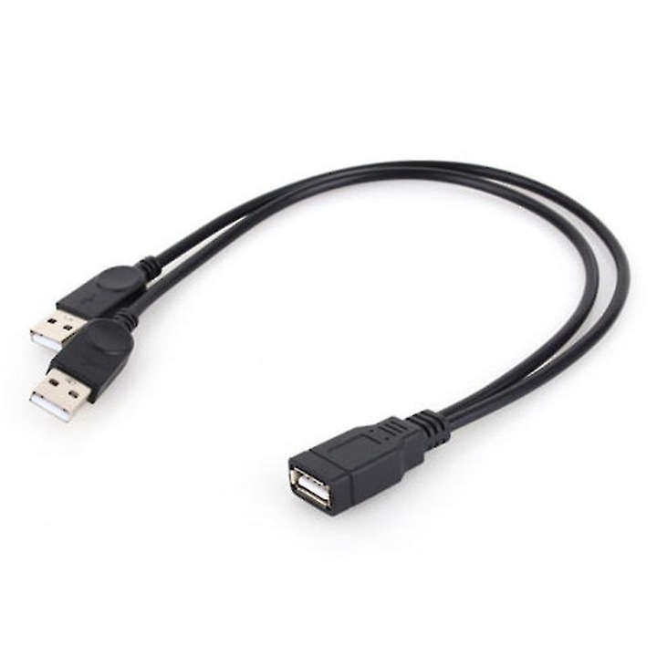 USB 2.0 Кабел, 1 женски към 2 Y-сплитер, 35см, Черен