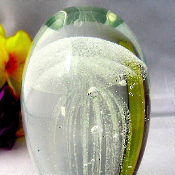 Glob de sticla handmade cu meduza luminoasa, set cu baza LED, 14x8cm