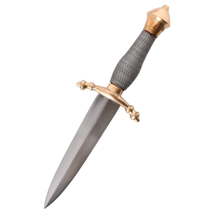 Középkori tőr, Battle-Merchant, hossza 30cm, penge 16.5cm, acél, sárgaréz markolat