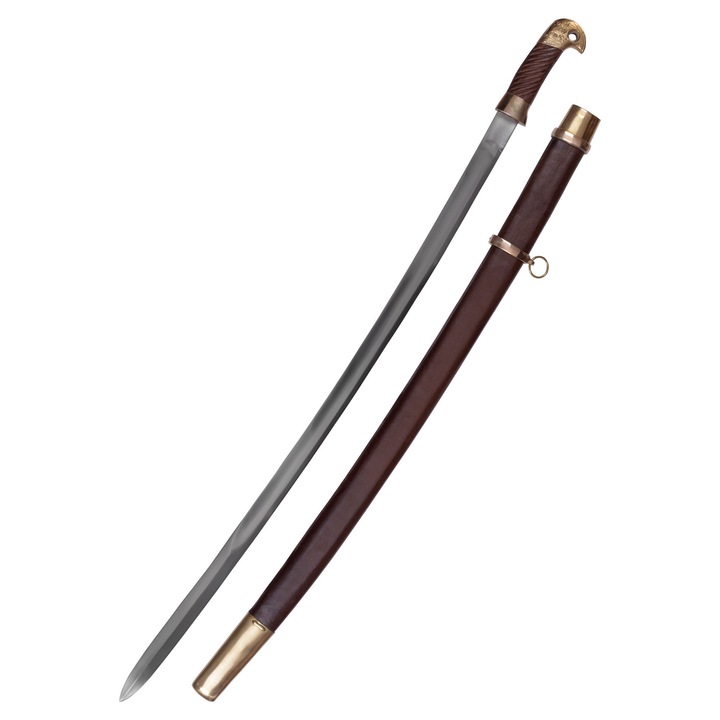 Sabie Shashka Battle-Merchant, maner lemn decorat, teaca piele, 96x83cm