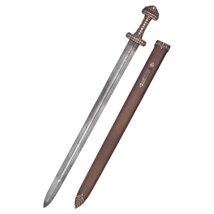 Sabie Vikinga, Battle-Merchant, replica din otel Damascus, lungime 97.5cm, greutate 1920g