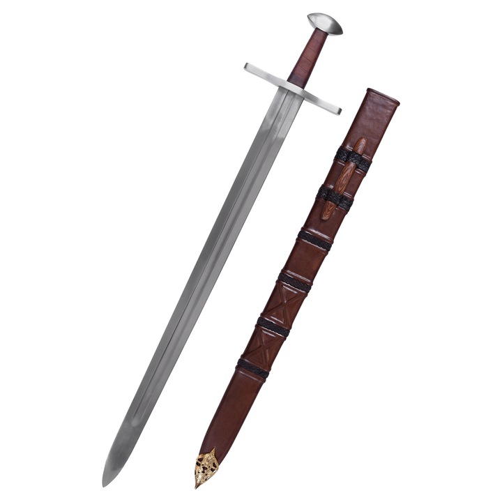 Sabie Vikinga Tarzie cu Teaca, Battle-Merchant, otel elastic EN45, lungime totala 95cm, greutate 1300g