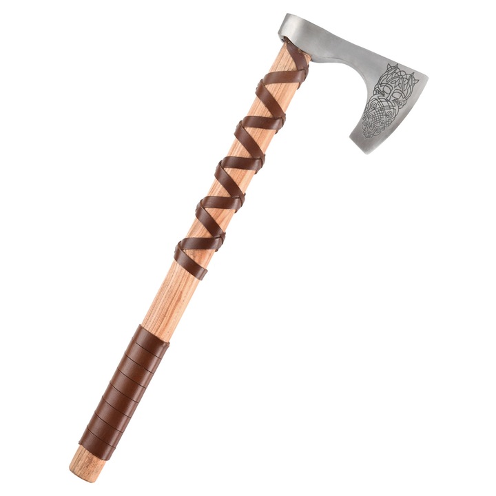 Viking fejsze, C típusú, öntött acél, gravírozással és kőrisfa nyéllel, 60cm