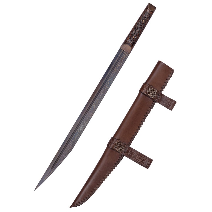 Seax Beagnoth zesbkés, limitált kiadás, arany és ezüst gyűrűkkel, 70.5 cm hosszúság, 650 g súly, marhabőr tokkal