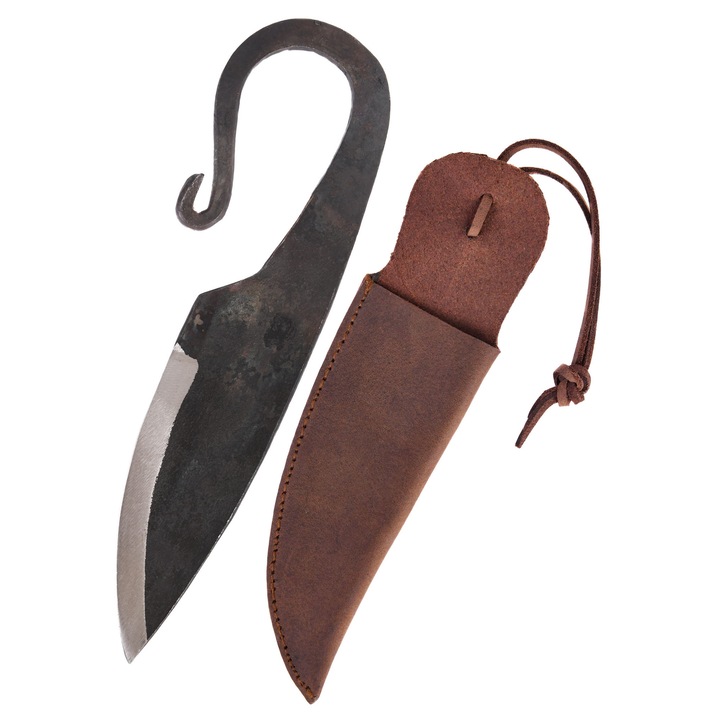 Középkori kés, Battle-Merchant, 25cm, szénacél, barna bőr tok