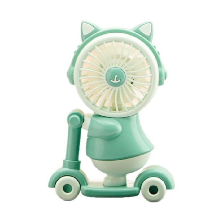 Ventilator birou copii reincarcabil Oanhaus® 2 in1, ventilator si ascutitoare creioane 8x15x4cm verde