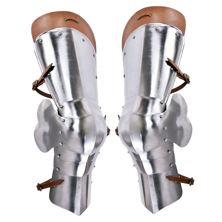 Protectii de picioare medievale tarzii, Battle-Merchant, otel 1.2 mm, lungime 55cm, set complet