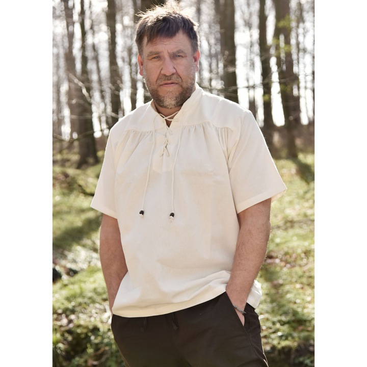 Camasa medievala, Battle-Merchant, maneca scurta, bumbac, neagra, marimea L