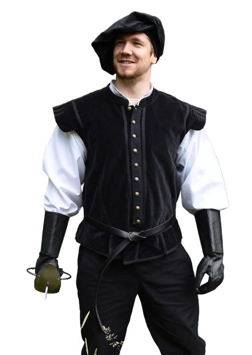 Vesta din catifea, Battle-Merchant, medieval, cu nasturi metalici, neagra, 100% bumbac, XL INTL