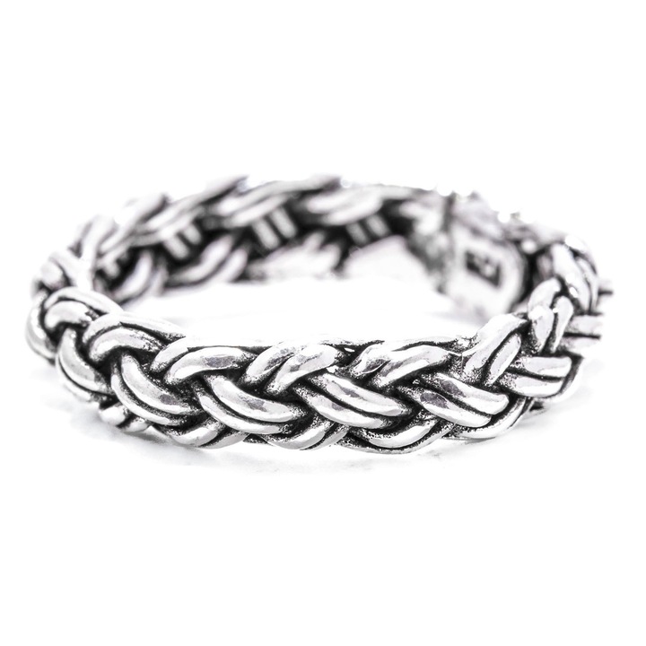 Викингски сребърен пръстен с плетен модел, размер 16