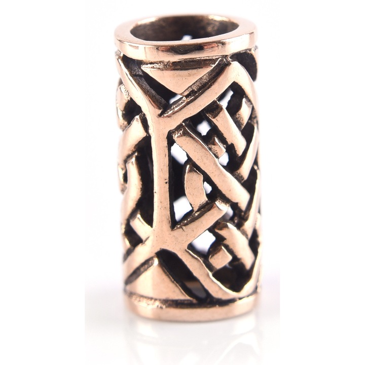 Szakállgyöngy, Battle-Merchant, Bronz, Fonott modell, 1.5 x 0.7 cm, Arany