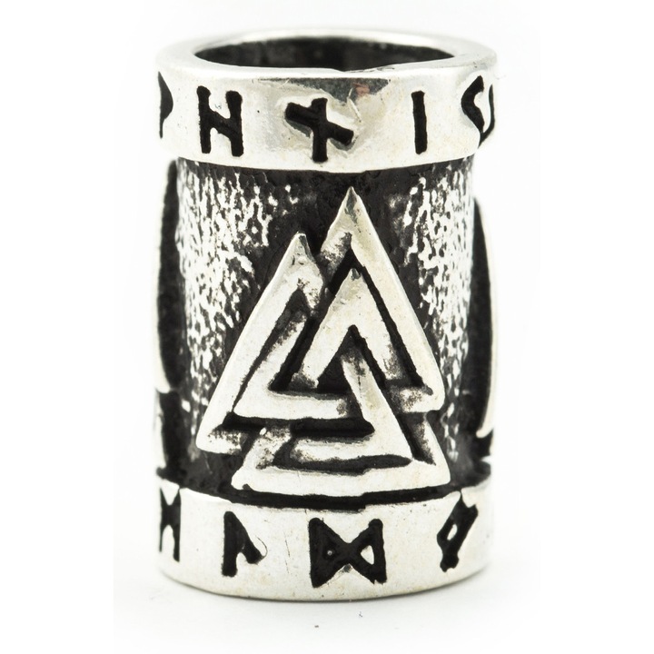 Viking szakállgyöngyök, Battle-Merchant, Valknut, ezüst, 1.5x1cm