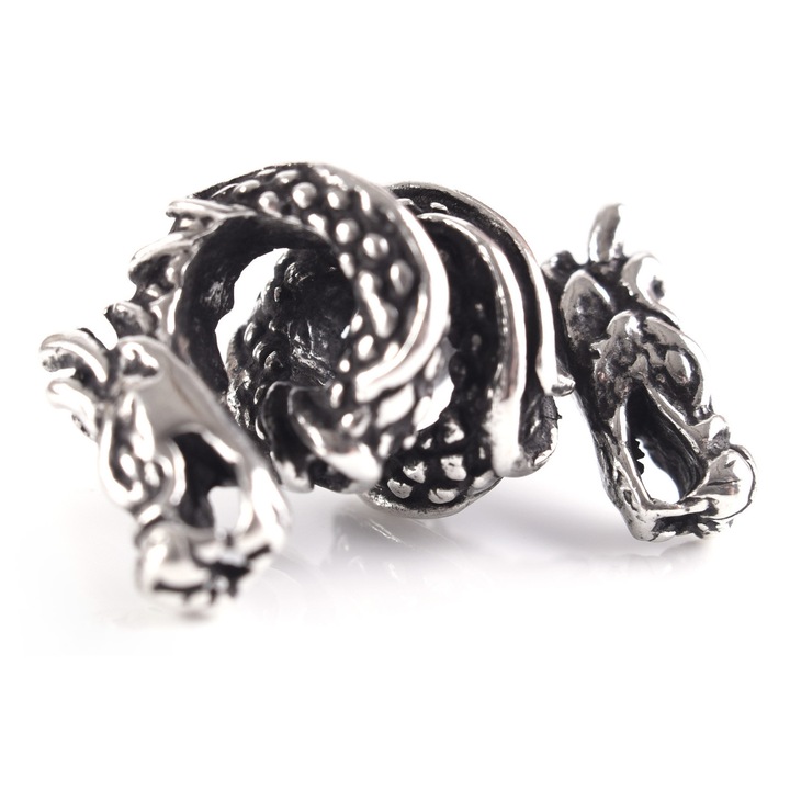 Gyöngy szakállra és hajra, Battle-Merchant, Ezüst, Sárkány design, 0,5 cm, Ezüstszínű