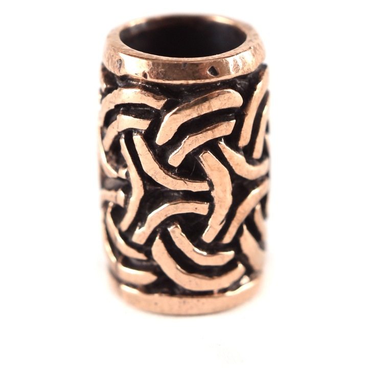 Szakáll- és hajdíszgyöngy, Battle-Merchant, Bronz, Kelta csomó, 1,3 x 0,9 cm, Arany