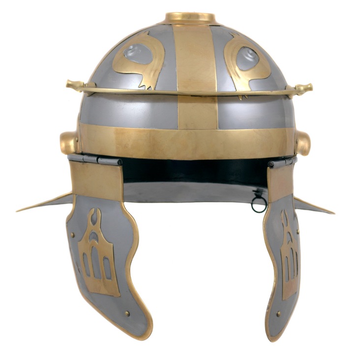 Casca romana, Battle-Merchant, Otel / Alama, 60 cm, Auriu / Argintiu