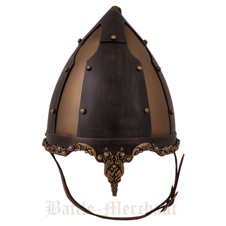 Casca Rus, Battle-Merchant, cu plume din par artificial, 64cm, 1.2mm otel