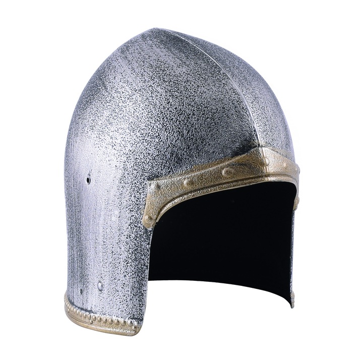Casca de cavaler pentru copii, Battle-Merchant, Plastic, 21 x 16.5 x 20 cm, Argintiu / Auriu