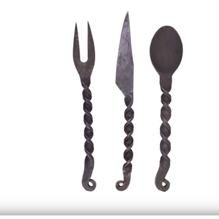 Set 3 Tacamuri, Battle-Merchant, Fier forjat manual, Carcasa, Negru