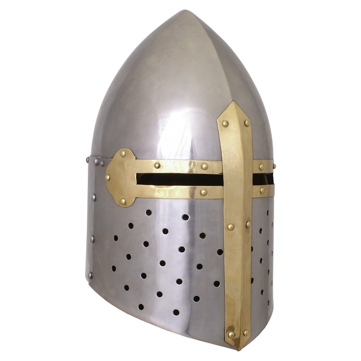 Casca, Battle-Merchant, Otel / Captuseala din piele, 62 cm, Argintiu / Auriu