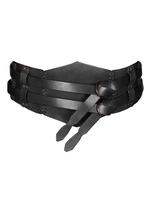 Bőröv, Ulfberth, dupla öv fonott varrással, fekete, XXL méret