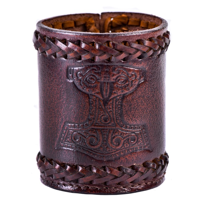 Pahar zaruri Ulfberth piele bivol maro 9x7cm