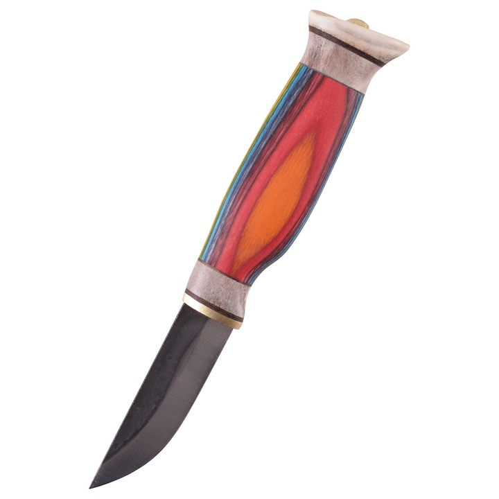 Cutit de vanatoare Northern Lights, Wood Jewel, otel carbon, manere din mesteacan cret corn de ren, 19.5cm