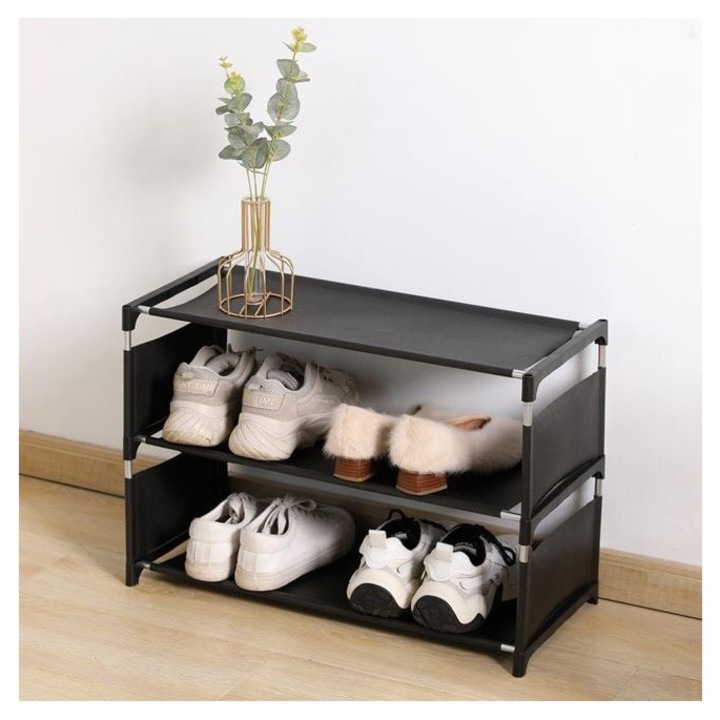 Suport pentru pantofi, 3 rafturi supraetajate, 57x28x34cm, BREZIUM